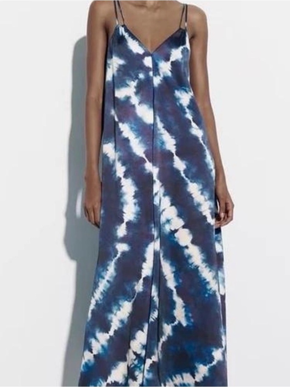 ZARA Blue Tie-Dye Slip Maxi Dress